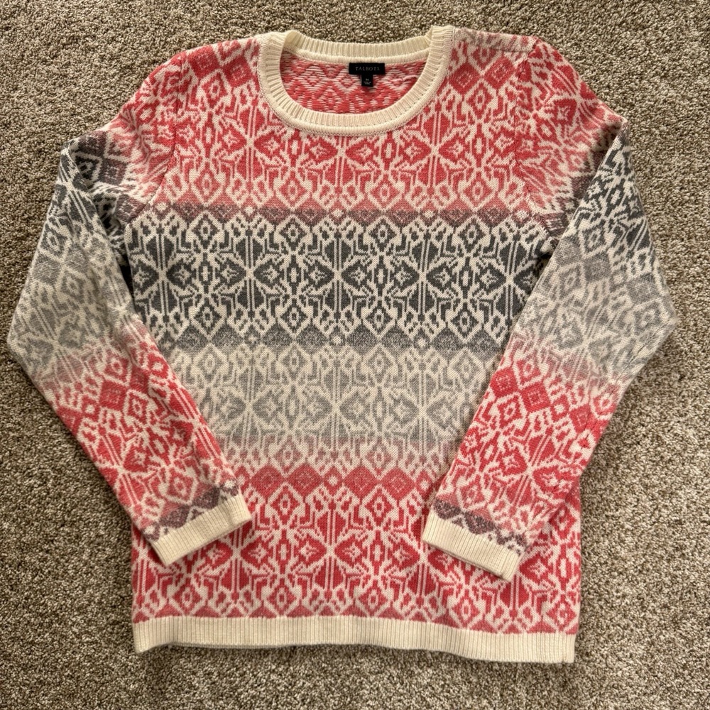 Talbots Women's Size M Lambswool Blend Fair Isle Pattern‎ Crewneck L/s Sweater